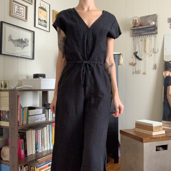 cloth & stone Pants - Cloth & Stone black wide leg linen jumpsuit
